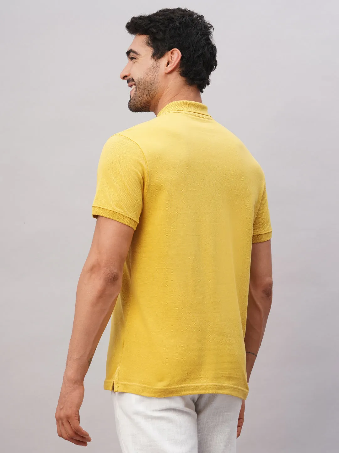 Men's Mustard Cotton Regular Fit Tshirt