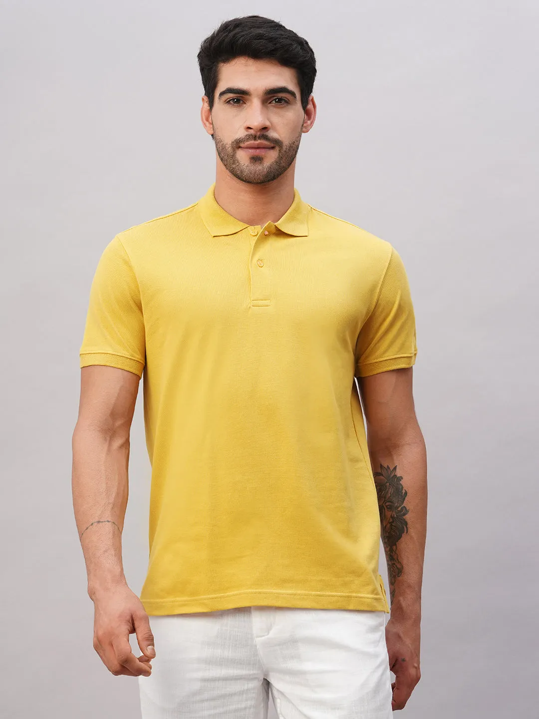 Men's Mustard Cotton Regular Fit Tshirt