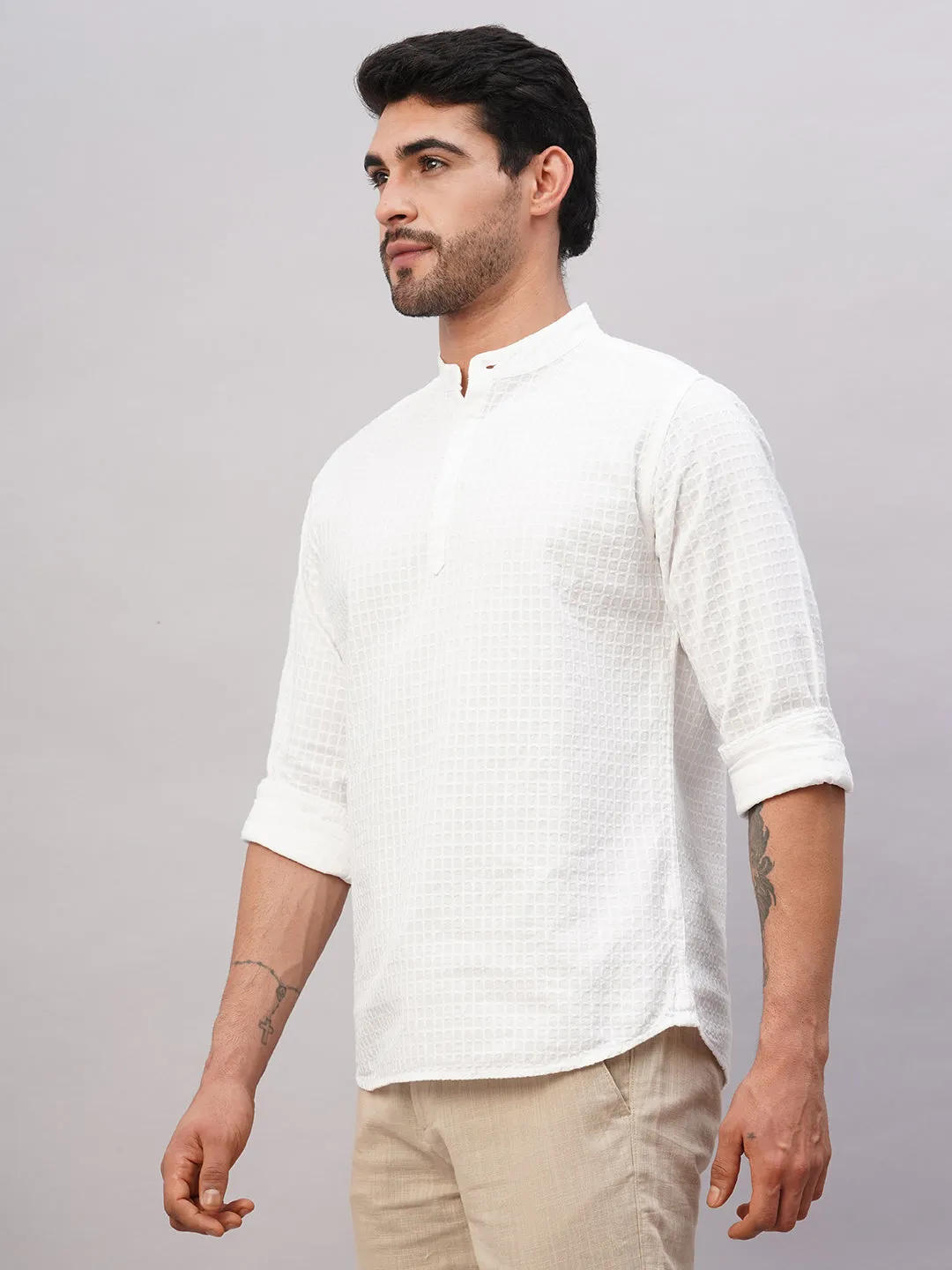 Men's White Cotton Regular Fit Shirt