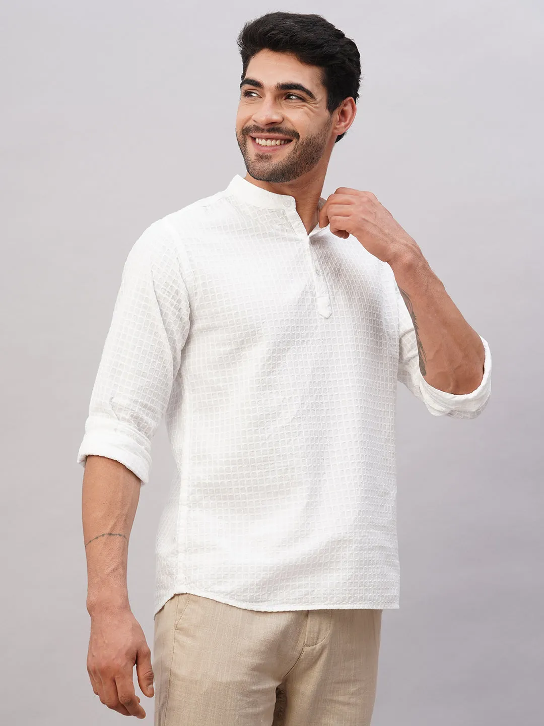 Men's White Cotton Regular Fit Shirt