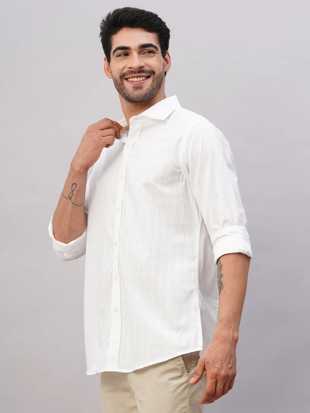 Men's White Cotton Slim Fit Shirt