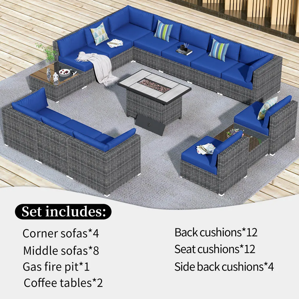 Ovios Patio Furniture Set 15-Piece with 42.12’’ Fire Pit and Glass Table