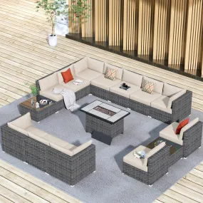 Ovios Patio Furniture Set 15-Piece with 42.12’’ Fire Pit and Glass Table