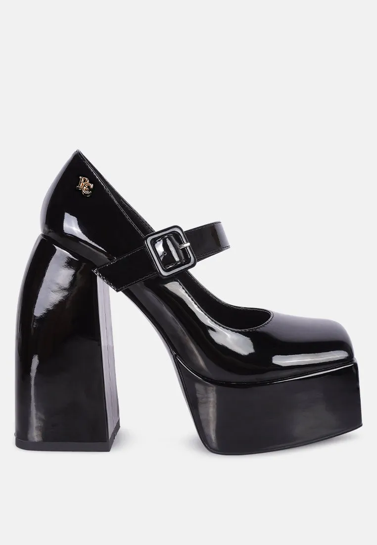 PABLO Black Statement High Platform Heel Mary Jane Sandals