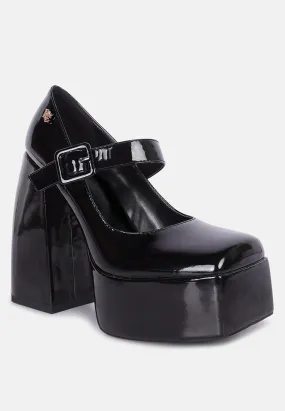 PABLO Black Statement High Platform Heel Mary Jane Sandals