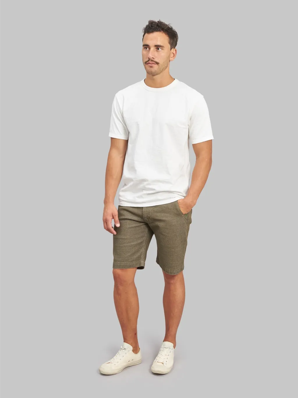 Pure Blue Japan 1171-OLV Sashiko Short Pants Olive