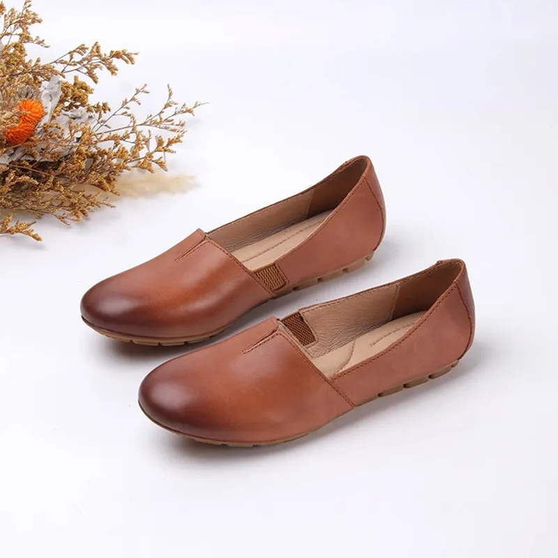 Retro Soft Leather Loafers Designers Flats For Women Brown/Beige/Black Slip Ons