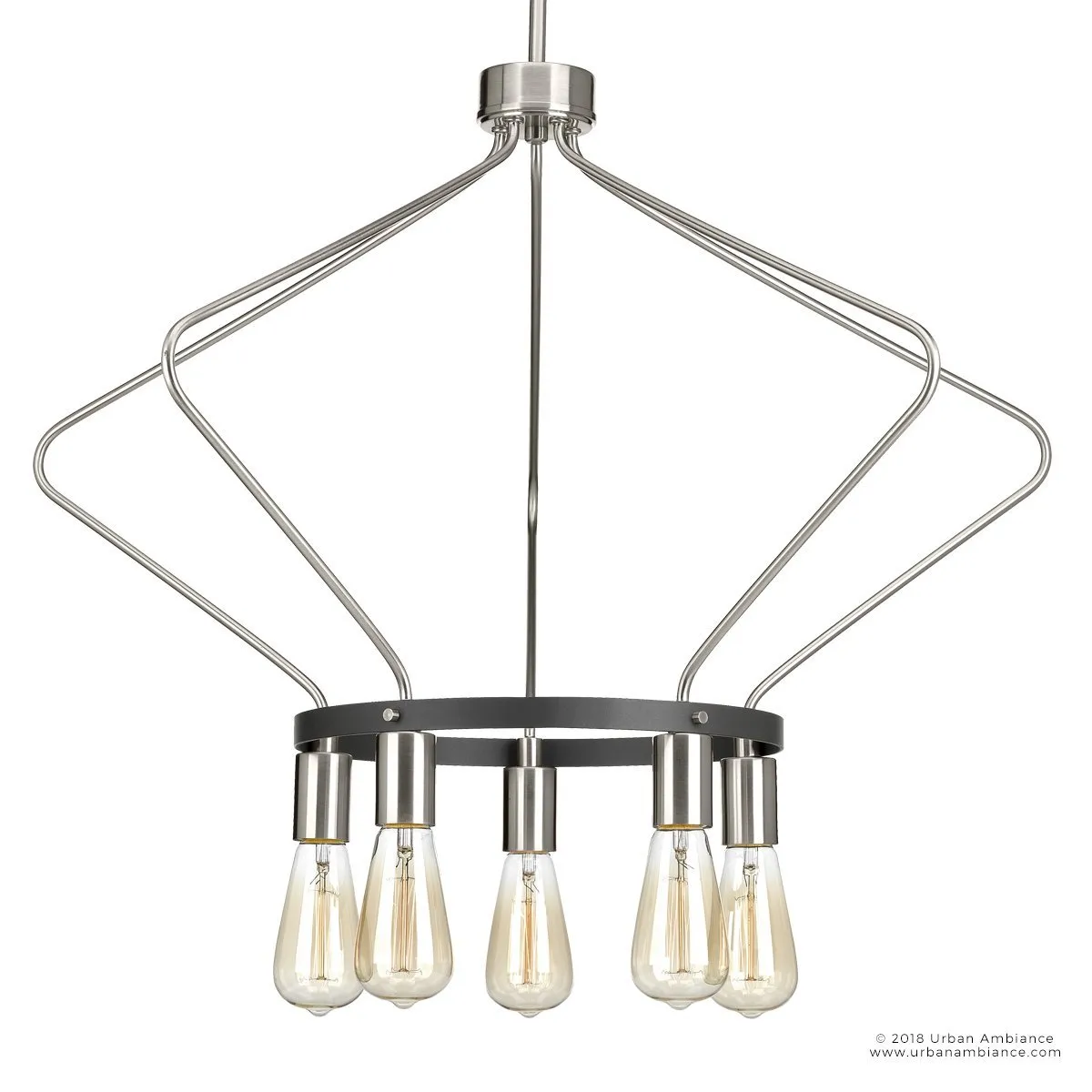 UHP2493 Mid-Century Modern Industrial Chandelier, 19-3/4"H x 30"W, Brushed Nickel Finish, Palma Collection