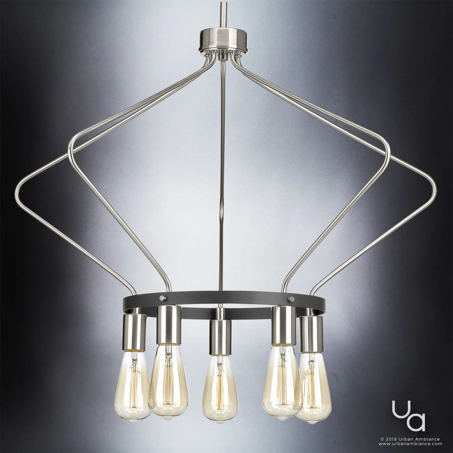 UHP2493 Mid-Century Modern Industrial Chandelier, 19-3/4"H x 30"W, Brushed Nickel Finish, Palma Collection