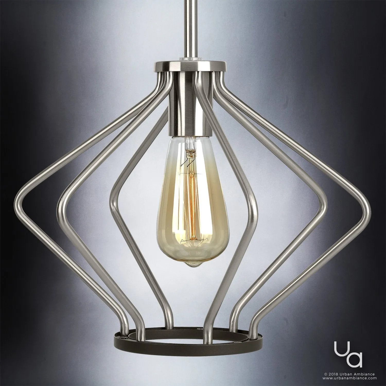 UHP2495 Mid-Century Modern Industrial Pendant, 9-5/8"H x 13"W, Brushed Nickel Finish, Palma Collection