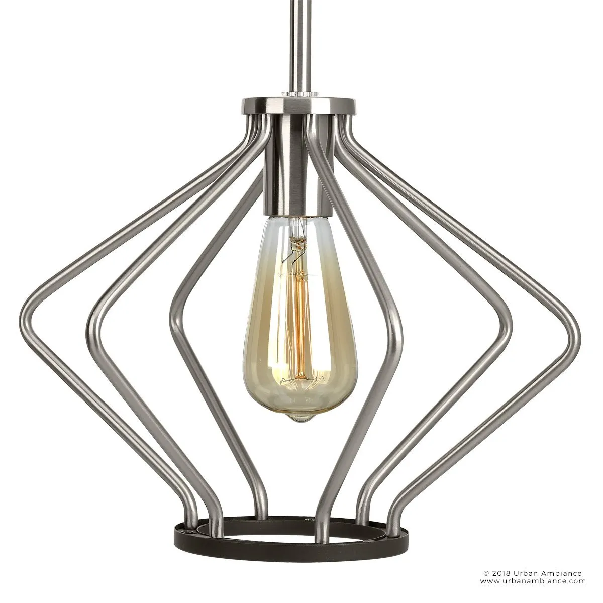 UHP2495 Mid-Century Modern Industrial Pendant, 9-5/8"H x 13"W, Brushed Nickel Finish, Palma Collection