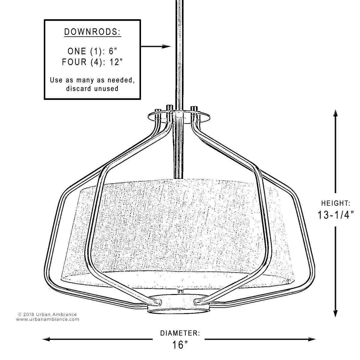 UHP2496 Mid-Century Modern Industrial Ceiling Fixture, 13-1/4"H x 16"W, Olde Bronze Finish, Palma Collection