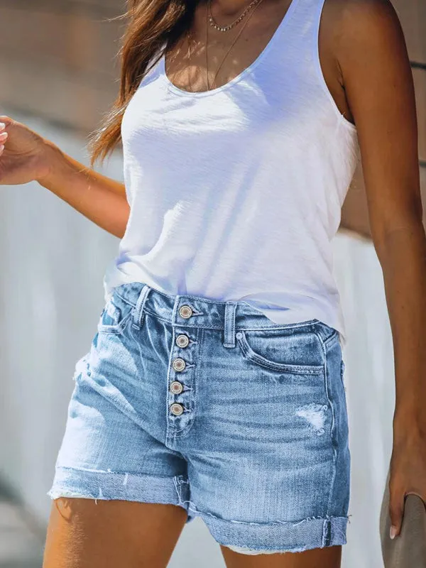 Women's Button Up Denim Shorts