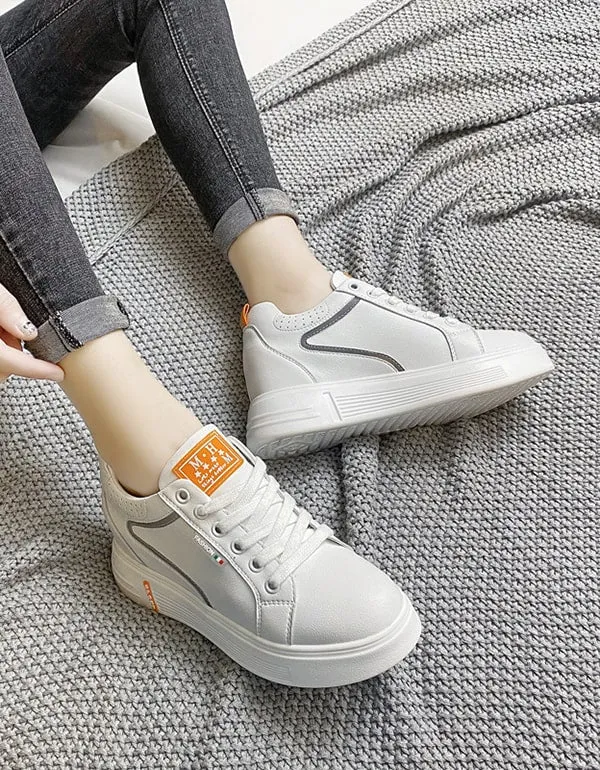 Women's Casual White Leather Sneakers